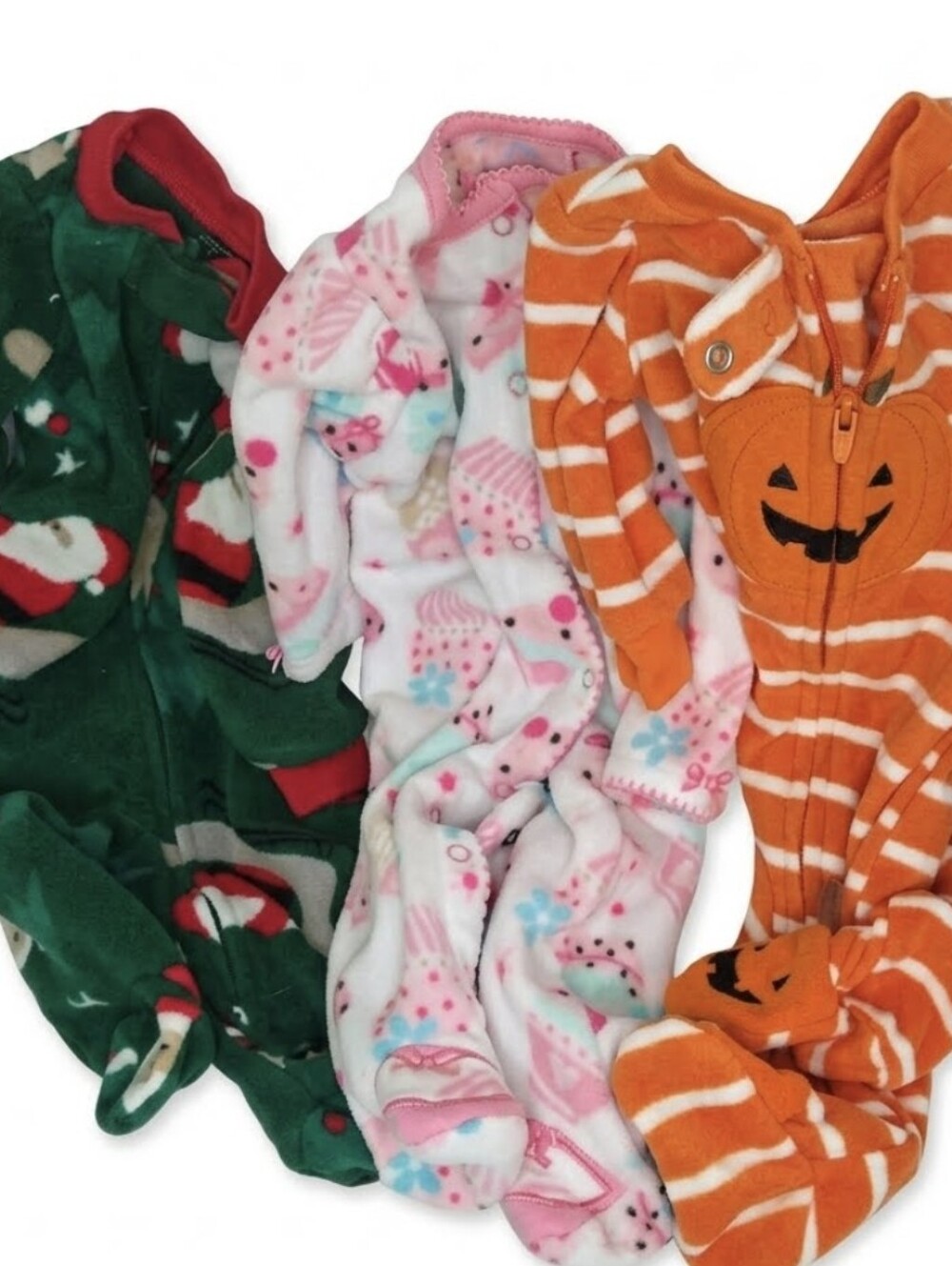 Baby Fleece Footed Pajamas Lot of 3 Halloween Christmas Birthday Bundle